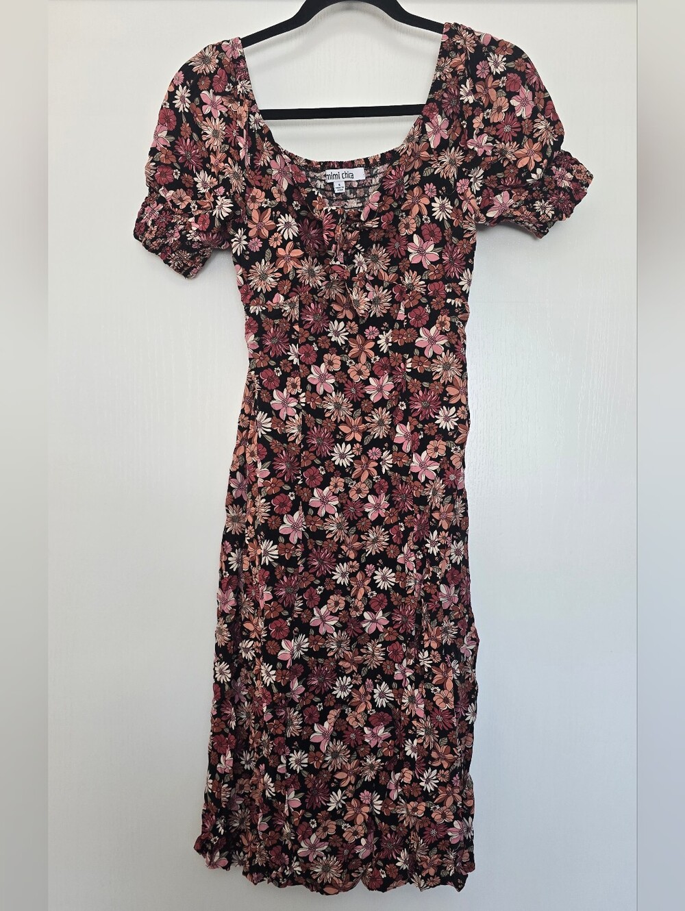 Mimi Chica - Cottagecore Retro Print Floral Smocked Short-Sleeve Dress